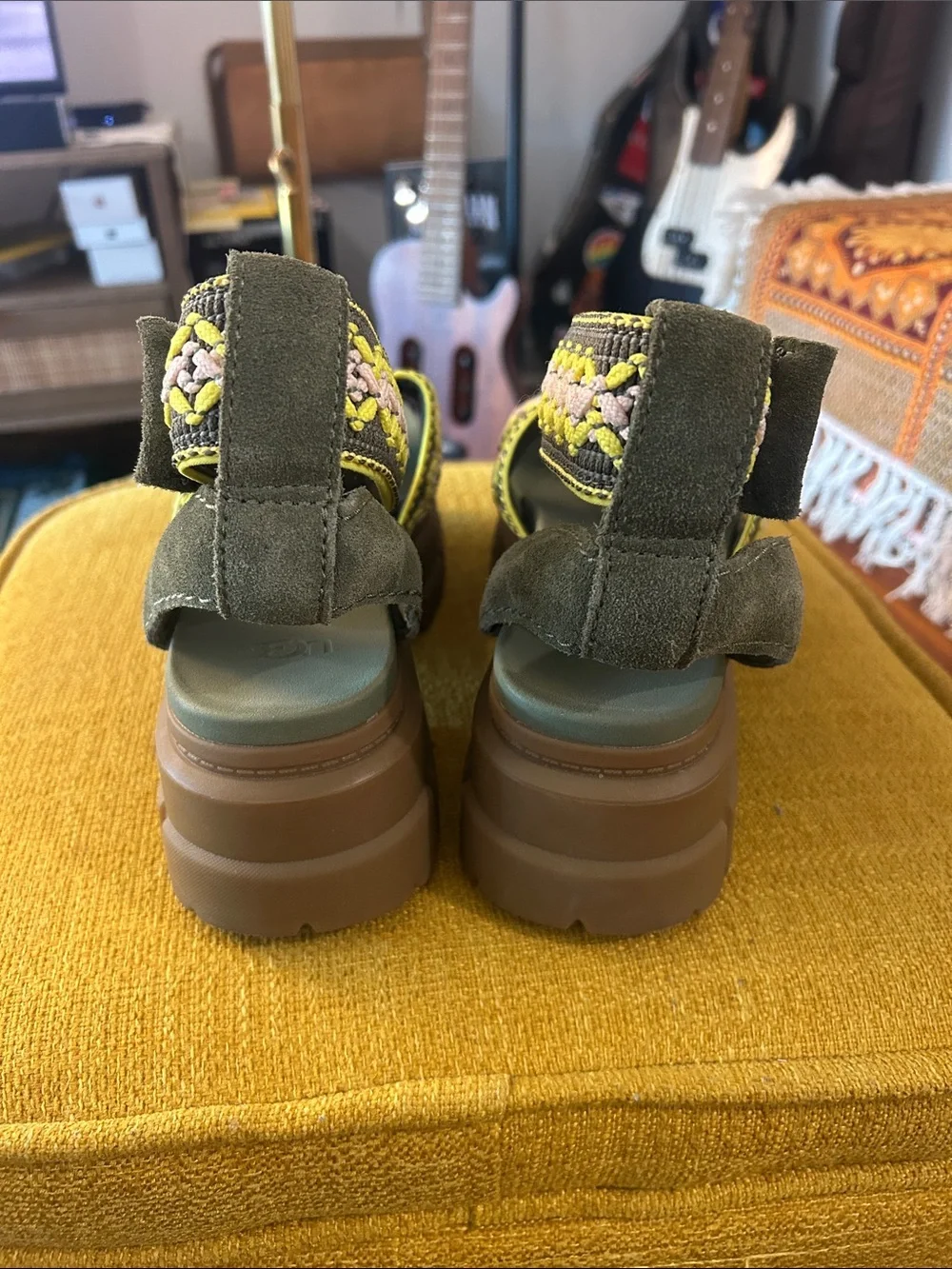 UGG Olive Green Braided Platform Sandals with Brown Sole
